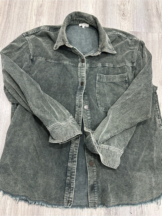 Tops - Washed Olive Green Corduroy Button-Down Shirt